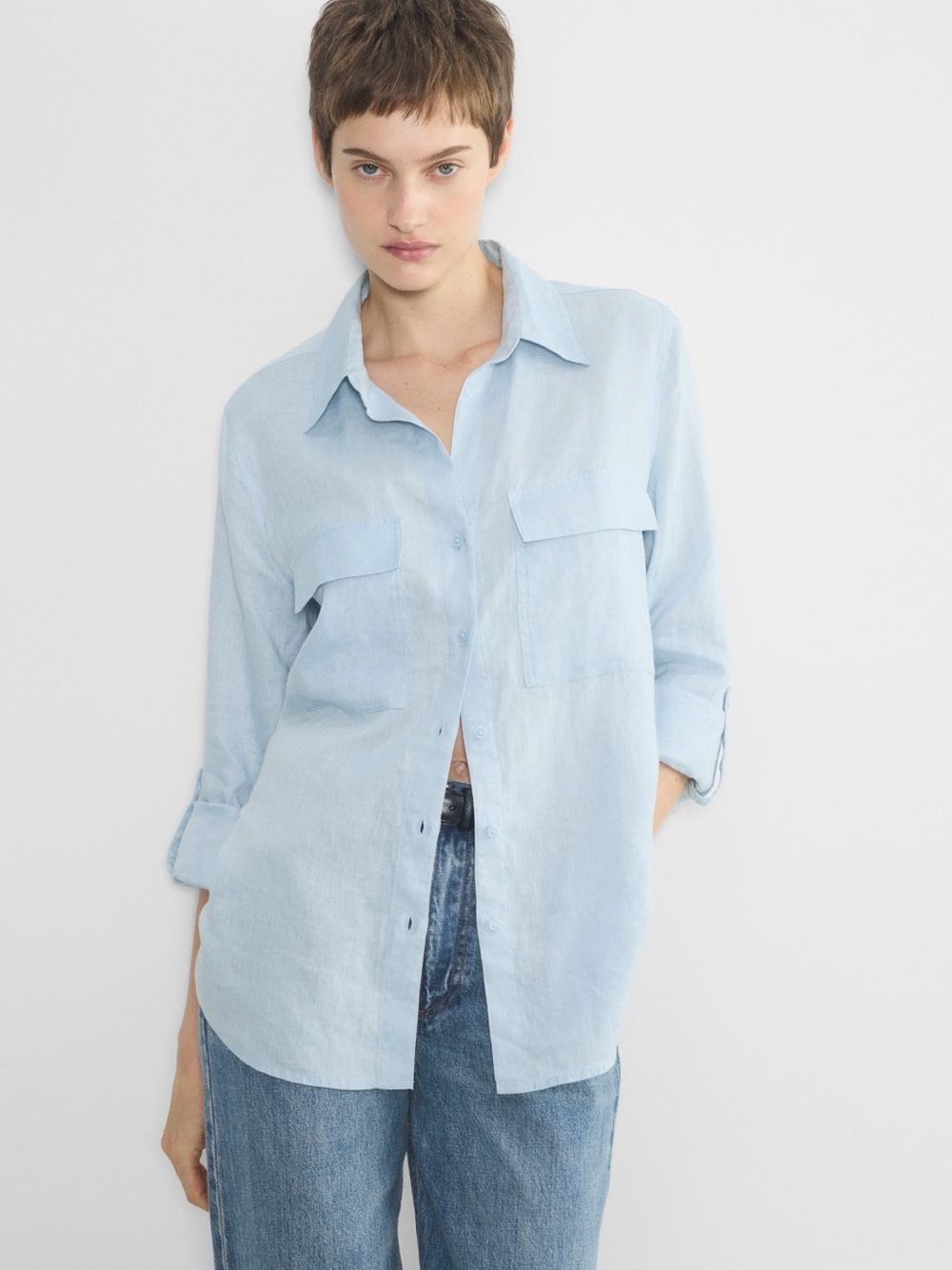 For the Republic Light Blue Button-Up Linen Shirt